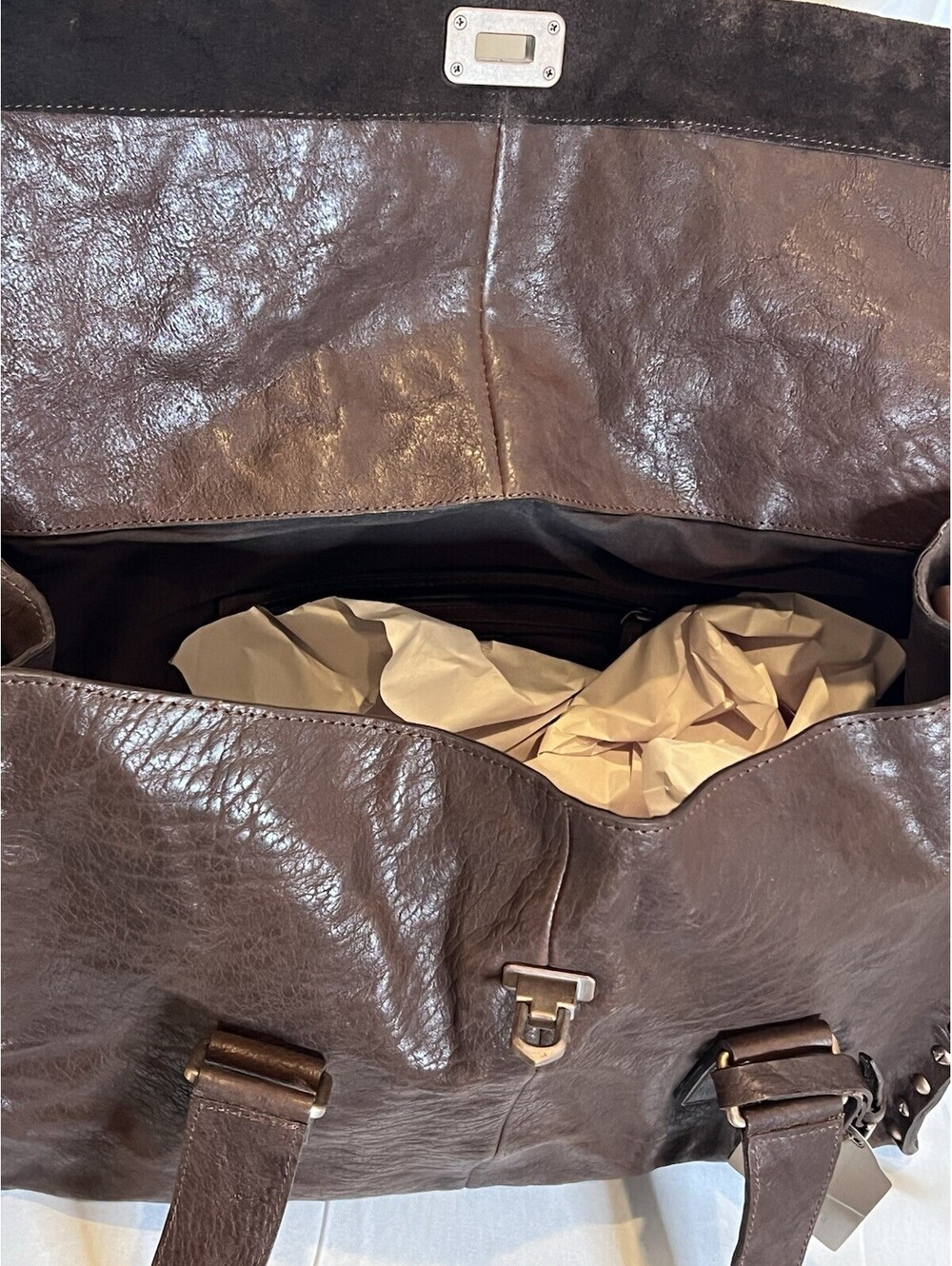 Free People We The Free Shay Stud Tote Leather Suede Espresso Brown NWOT $298 - Picture 7 of 16